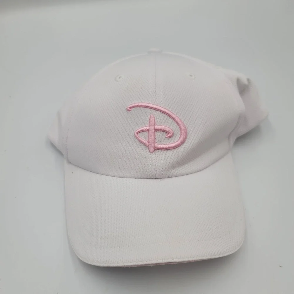 Disney Parks White Pink Embroidered Logo Mesh Adjustable Baseball Hat Adult